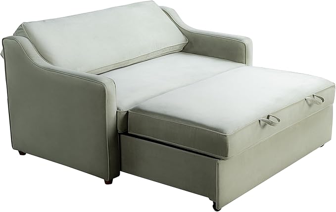 Serta® Santa Cruz 62.2" Convertible Loveseat, Full-Size, Recessed Track Arms, Dream Coil® Comfort, Fingerguard® Pinch Point Protection, Soft Velvet Fabric, Sage