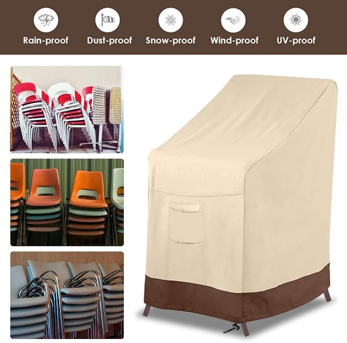 Vailge Stackable Patio Chair Cover,100% Waterproof Outdoor Chair Cover, Heavy Duty Lawn Patio Furniture Covers,Fits for 4-6 Stackable Dining Chairs,2 Pack-36 Lx28 Wx47 H,Beige&Brown - Image 6