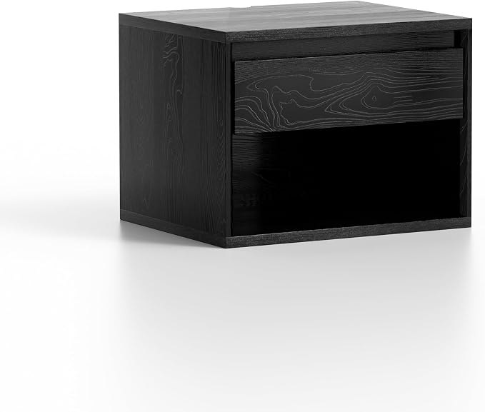Mid Century Modern Floating Nightstand, Wall Mounted End Table with Drawer and Open Compartment Wooden Bedside Night Stand Small Storage Cabinet for Bedroom, Black - Image 7