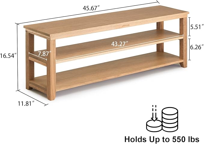 Shoe Rack Bench, 2-Tier Wood Heavy Duty Shoe Organizer Shelf for Entryway, Living Room,Bedroom (Natural, 11.81"x 45.7"x 16.54") - Image 2