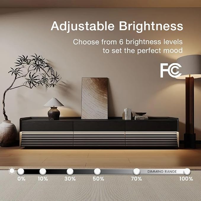 POVISON Fully-Assembled Mid Century Modern TV Stand, 94.49" Wood Media Console with Adjustable LED Light, Entertainment Center with Storage for Living Room - Image 2