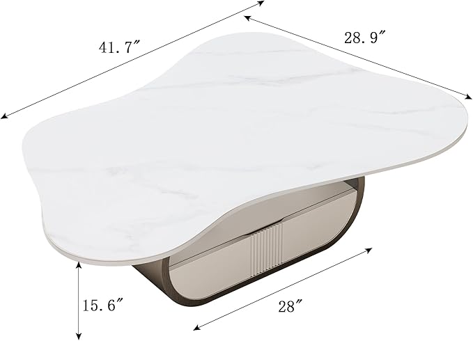 Glintee 41.7 Inch Marble Coffee Table with Storage Drawer, Modern Butterfly Design, Sintered Stone Top and Gray Stainless Steel Base for Living Room, Scratch Resistant and Easy Assembly
