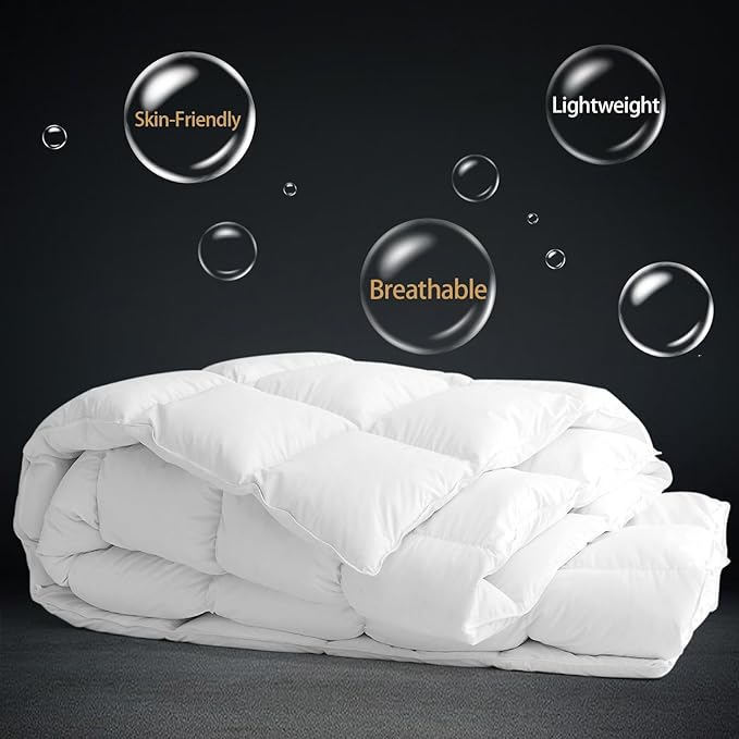 CYMULA Twin Size Feather Down Comforter - All Season White Duvet Insert, Lightweight Box Stitched, Fluffy Breathable, Ultra Soft Quiet Hotel Style with 8 Tabs(68" x 90")