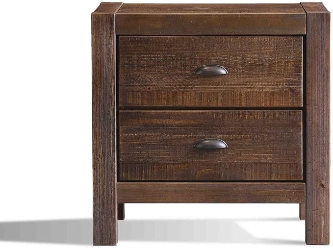 Grain Wood Furniture Montauk 2-Drawer Bedside Nightstand, Solid Wood with Rustic Walnut Finish by GrainWoodFurniture