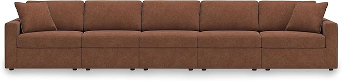 Signature Design by Ashley Modmax Stain Resistant Urban Modular Straight 5-Piece Sectional with Reversible Cushions, Removable Covers and 2 Accent Pillows, Orange