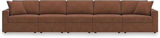 Signature Design by Ashley Modmax Stain Resistant Urban Modular Straight 5-Piece Sectional with Reversible Cushions, Removable Covers and 2 Accent Pillows, Orange