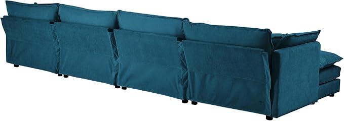 ERYE Shaped Oversized Sectional Sofa Modern Deep Seat Reversible Chaise Sofa&Couch with Movable Ottoman, Modular Sleeper Upholstered Couch for Living Room, Apartment, Studio, Office, 146.5", Blue/L