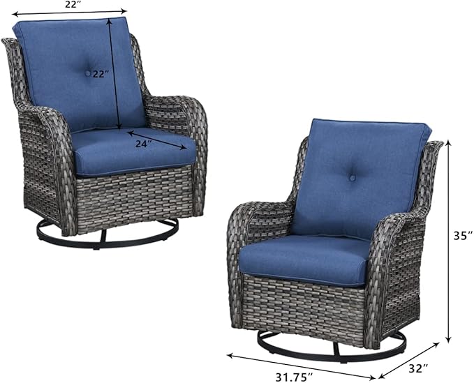 HUMMUH 5 Pieces Outdoor Furniture Patio Furniture Set Wicker Swivel Patio Chairs with 2 Seater Outdoor Sectional Sofa/Patio Loveseat with Ottomans