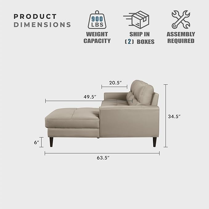 Lexicon Leather Match Sectional Couches for Living Room, L Shape Couch, Leather Sectional Couch, Modern Sofa Living Room Sofa with Right Chaise for Living Room, Bedroom, Office, Apartment, Latte