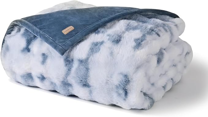 EverGrace Ultra Soft Luxury Fluffy Faux Rabbit Fur Throw Blanket, Thick Warm Bubble Throw for Bed, Cozy Plush Reversible Blankets for Couch, Chair, Sofa, Cloud Blue, 60x80 Inches