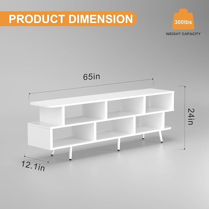 Lightdot 65 Inch TV Stand, up to 75 Inch TVs, Large Storage for Collection with 8 Open Shelves, Sturdy Media Console Table for Living Room/Entrance/Kitchen/Sofa Cabinet, Easy Assembly, White - Image 3