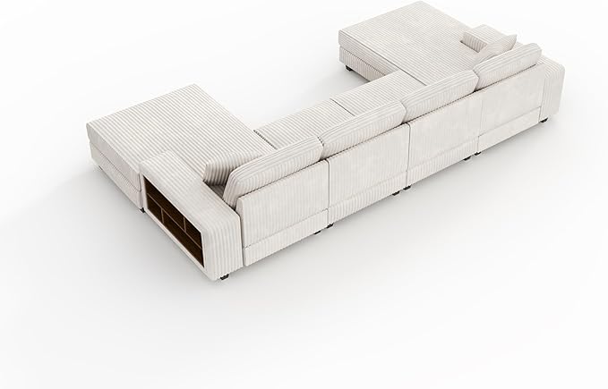 ERYE U-Shaped Modular Sectional Sofa Convertible Symmetrical Sofa Couch with Removable Chaise Lounges, U Shaped Double Chaises Sectional Couches with Storage Armrests