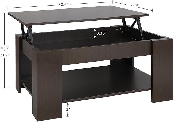 SUPER DEAL Modern Lift Top Coffee Table w/Hidden Compartment and Storage Shelves Pop-Up Storage Cocktail Table for Living Room Reception Room