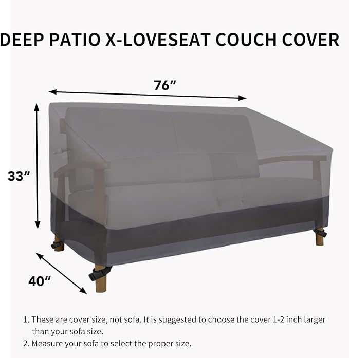 Easy-Going Waterproof Outdoor Loveseat Cover, Heavy Duty Deep 2-Seater Patio Couch, Windproof Furniture With Air Vent (76Wx40Dx33H inch, Gray/Dark Gray) - Image 6