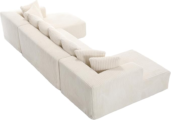 133" Oversized U-Shaped Modular Sectional Sofa, No Assembly Required Floor Couch, Memory Foam Cloud Sofa with 11 Lumbar Pillows, Corduroy Upholstery | Breathable material, Non-Slip, Wider Armrest