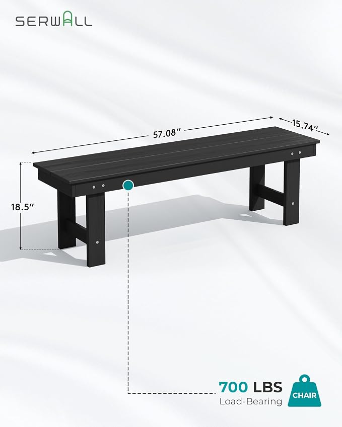 SERWALL Patio Dining Table and Bench Set for 6, Black - Image 3