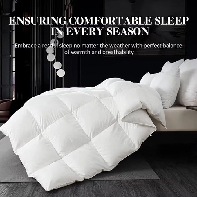 WhatsBedding Feather Down Fiber Comforter King Size, All Season White Down Feather Duvet Insert, Luxury Fluffy Ultra Soft Bedding Comforter,100% Cotton, 106"x90"