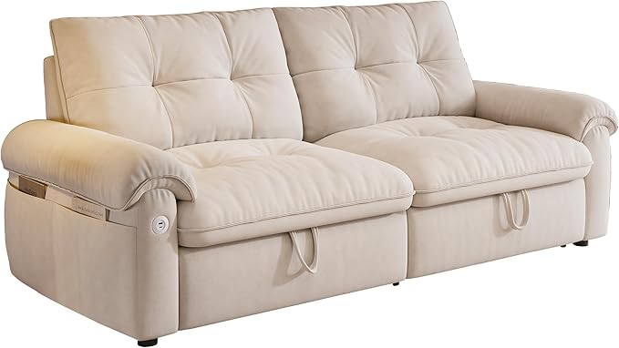 KEIKI 77" Modular Sectional Sofa with Pull-Out Bed, Convertible Sleeper Sofa Bed, 3-Seater Sleeper Sofa Couch for Living Rooms, Bedroom, Apartment, Beige