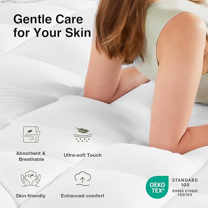 Novilla Queen Mattress Topper, Extra Thick Pillow Top Mattress Pad, Down Alternative Fill Breathable Cotton Cover, 8-21" Deep Pocket Soft Bed Topper for Back Pain Relief