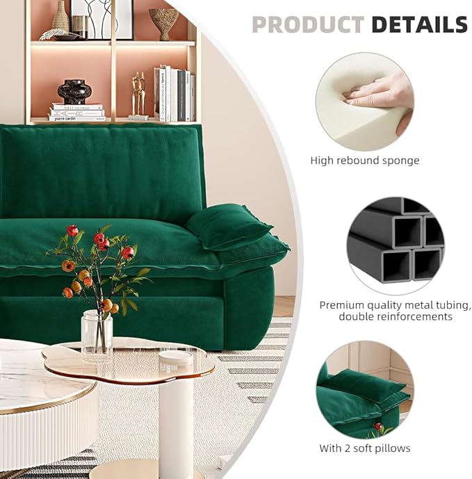 3-in-1 Convertible Sofa Bed Queen Size Pull Out Sleeper Sofa with Heavy Duty Metal Frame, Luxurious Velvet Upholstered Loveseat with 2 Pillows, Modern Folding Guest Bed for Living Room, Apartment