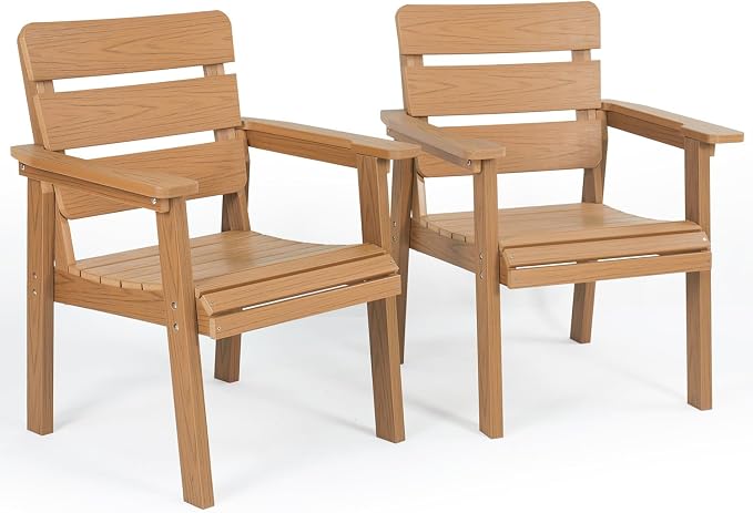 Outdoor Patio Dining Chair Set of 2, All-Weather Patio Chairs with Armrests, Ergonomic Design, Ideal for Garden, Poolside, Backyard, Deck, Teak by Kibaso