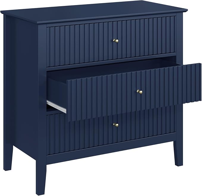 May in Color Large Blue 3-Drawer Dresser, 30 Inch Tall Painted Wood Nightstand with Storage, Wide Modern Chest of Drawers with Ball Bearing Slide for Bedroom Hallway Living Room Entryway Office - Image 3