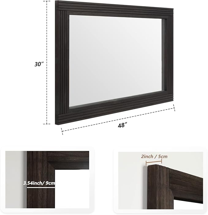 YOSHOOT Hand-Made Wooden Spliced Wall Mirror for Bathroom, Rustic Farmhouse Vanity Mirror, Décor Wall Art, Solid Wood Frame, Vertical or Horizontal Hanging - Image 4
