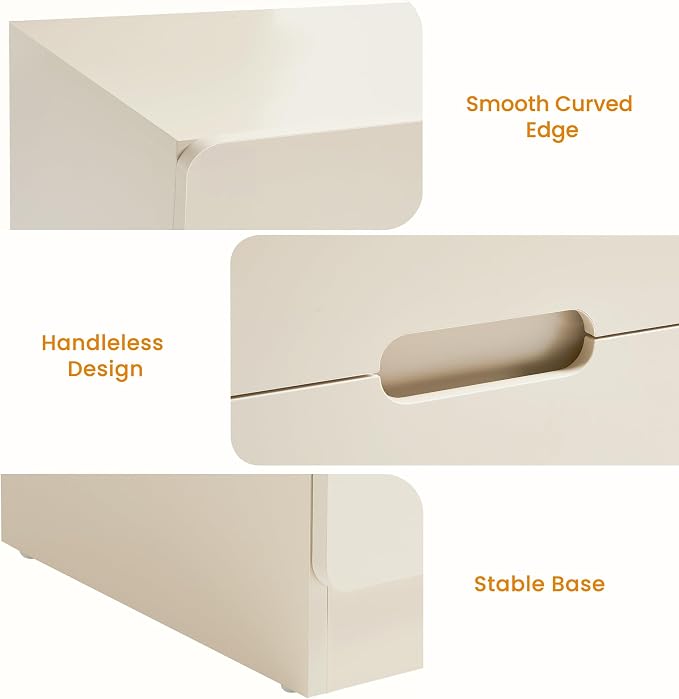 RoyalCraft Beige Nightstand with Drawers, Night Stand for Bedroom, Modern Bedside Table with Handless Design, Wood End Table for Living Room, Hallway - Image 5