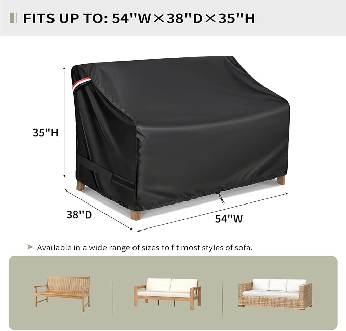 KylinLucky Outdoor Loveseat Sofa Covers Waterproof 54W x 38D x 35H inches, 2-Seater Deep Seat Furniture Cover Black - Image 2