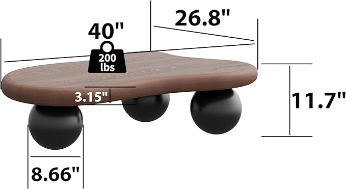 40” Cloud Coffee Table with 3 Ball Legs, Modern Irregular Center Table for Living Room, Low Cute Small MDF Tea Table for Bedroom, Space Apartment-Walnut Black