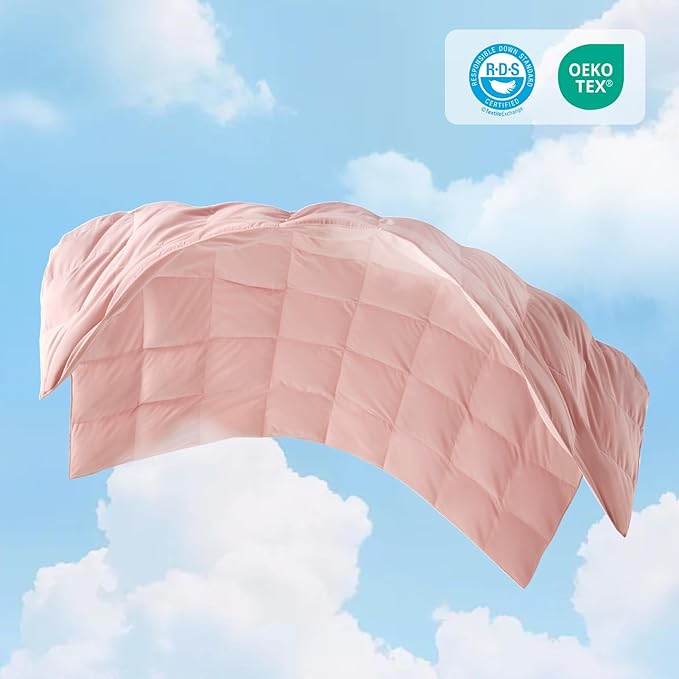 Joysoul Goose Feathers Fiber Comforter - Lightweight Ultra Soft Fabric Cover Breathable White Down Feather Fill, Pink Twin Size Duvet Insert (68" X 88")