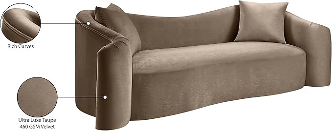 Meridian Furniture 44052Taupe-S Destin Collection Modern | Contemporary Sofa with Ultra Luxe Taupe 460 GSM Velvet, Rich Curves, 91" W x 34.5" D x 31" H, Taupe