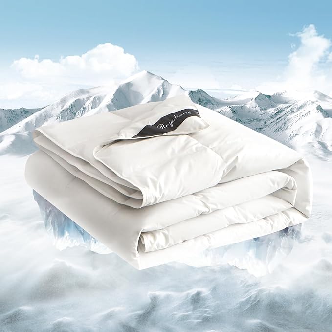 Royoliving Premium White Lightweight Feathers Down Duvet Insert Comforter Queen Size Summer Cooling Blanket, 100% Cotton Cover with Coner Tabs (90x90, 35 oz)