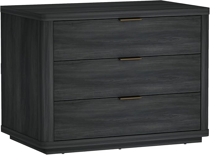 Manhattan Comfort Evelyn Nightstand with 3 Drawers, Minimalist Wood Grain Bedside Table with Rounded Corners and Raised Base, Modern End Table for Bedroom, Entryway, or Living Room in Charcoal Grey by ManhattanComfort