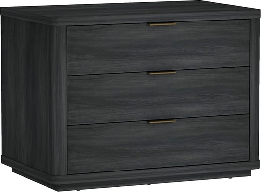 Manhattan Comfort Evelyn Nightstand with 3 Drawers, Minimalist Wood Grain Bedside Table with Rounded Corners and Raised Base, Modern End Table for Bedroom, Entryway, or Living Room in Charcoal Grey by ManhattanComfort