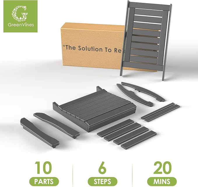 GREENVINES Outdoor Rocking Chairs | Set of 2 | Porch Rocker | HDPE Plastic | Grey | Oversized Rockers | High Back | Big & Tall | Ladder Back | for Patio Outside Backyard Balcony Garden - Image 8