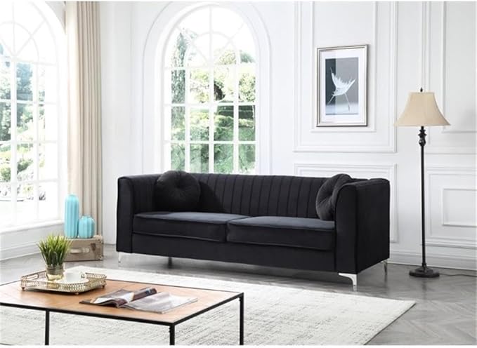 Glory Furniture Delray Velvet Sofa in Black