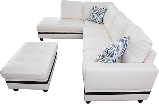 NicBex Modular L-Shaped Sectional Couches, 3-Piece Convertible Couch with Storage Ottoman, 4-Seat Comfy Sofa with Chaise for Living Room & Apartment, White + Black