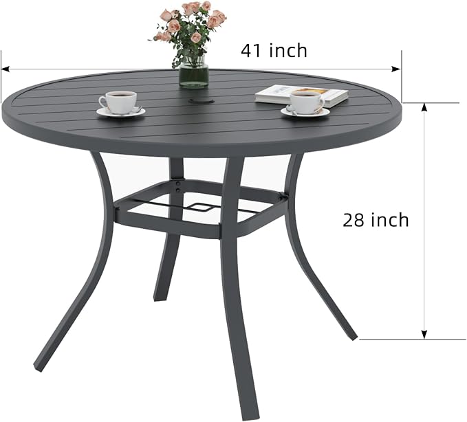 Anmutig 5 Piece Outdoor Glass Round Table and Chairs Set for 4 Person with 41 inch Patio Table, Tan Grey Textilene Retro Armrest Swivel Rocker Chairs - Style1 - Image 3