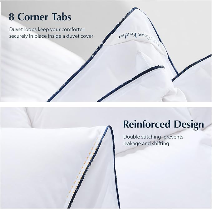 Pacific Coast Luxury White Goose Feather Down Fiber Comforter King Size, All Season Hotel Collection Duvet Insert, Ultra Soft, Breathable Bedding Comforter with 8 Corner Tabs, 106x90 Inch White