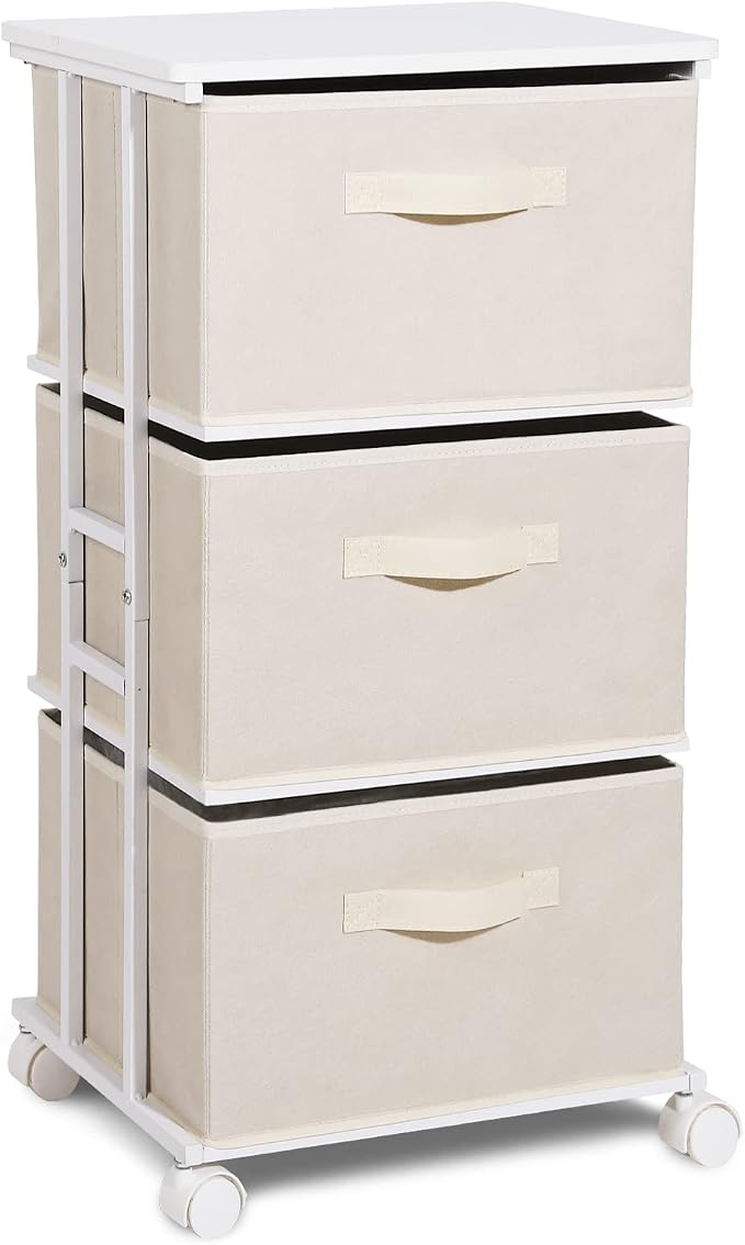 MAX Houser Dresser Tower with 3 Drawers for Bedroom, Fabric Storage Organizer Unit, Chest of Drawers with with WoodTop, Small Vertical Storage for Guest Room, Closet, Entryway, Nursery(Beige) by MAXHouser