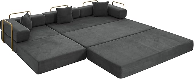 Eafurn L Shaped Convertible Sleeper Sofa Bed King Size Sleeper Sofabed, 7-in-1 DIY Combination Corduroy Folding Mattress Couch with Fixed-Shape Frame, Boneless Floor Sofa Couch
