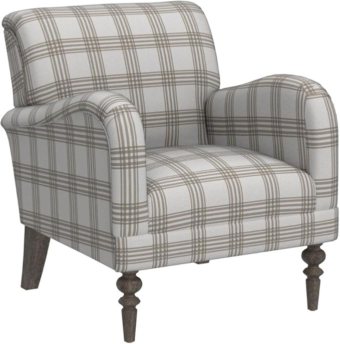 HULALA HOME Modern Accent Chair with Arms and Wooden Legs, Comfy Upholstered Armchair for Living Room, Bedroom (Plaid Pattern, Tan)
