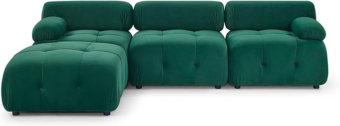 Modular Sectional Sofa with Reversible Ottoman,L Shaped Couch with Button Tufted Designed and Free Combination,Easy to Install,for Living Apartment,Office,Green