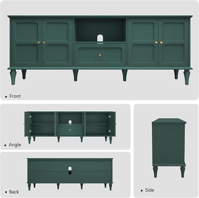 ARTPOWER 67'' Mid-Century Modern TV Stand with Storage Drawer and Doors, Long TV Stand with Adjustable Shelves for 75 Inch TV for Living Room, Bedroom, Green - Image 2