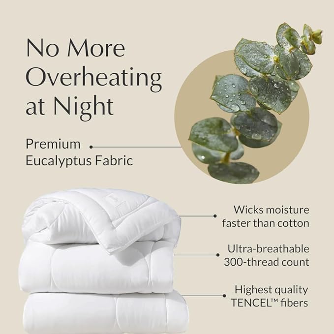 Buffy Cloud Cooling Comforter Queen/Full- White Comforter Queen for Hot Sleepers, Machine Washable Lightweight Fluffy All-Season Temperature-Regulating Eucalyptus Lyocell Duvet Insert