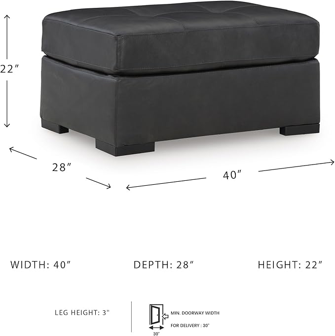 Signature Design by Ashley Brindley Pier Contemporary Tufted Leather Match Oversized Accent Ottoman, Black