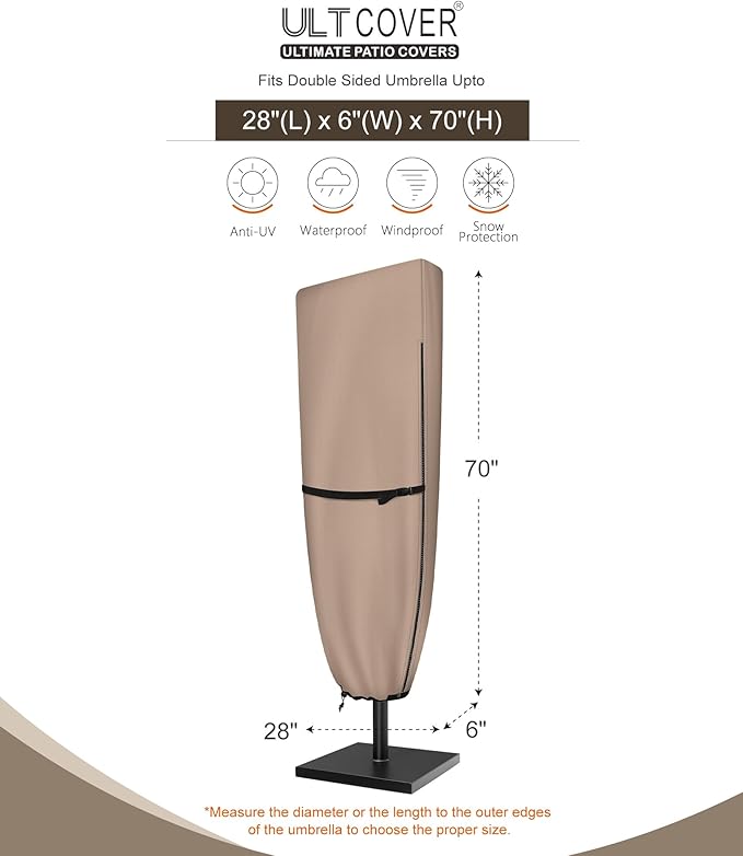 ULTCOVER Patio Parasol 600D Waterproof Outdoor Market Extra Large Umbrella Cover - Fits Double-Sided Umbrella 13-15 Feet - Image 3