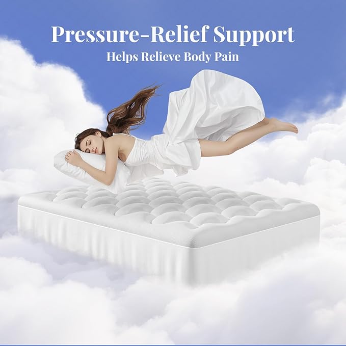 OhGeni Cooling 5 lnch Queen Size Dual Layer Mattress Topper, 3 Inch Egg Crate Gel Memory Foam, 2 Inch Pillow Top Pad, Bedroom Essentials Mattresses Cover, Extra Comfortable Sleep and Back Pain Relief