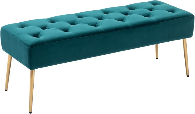 DUHOME Modern Velvet Bench Ottoman, Upholstered Bedroom Benches Footrest Stool Button-Tufted Table Bench Dining Bench with Gold Metal Base for Entryway Dining Room Living Room Bedroom, Atrovirens by DuhomeElegantLifestyle